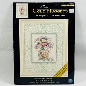 Dimensions Gold Nuggets Honey Jar Floral Counted Cross Stitch Kit 35100 Complete